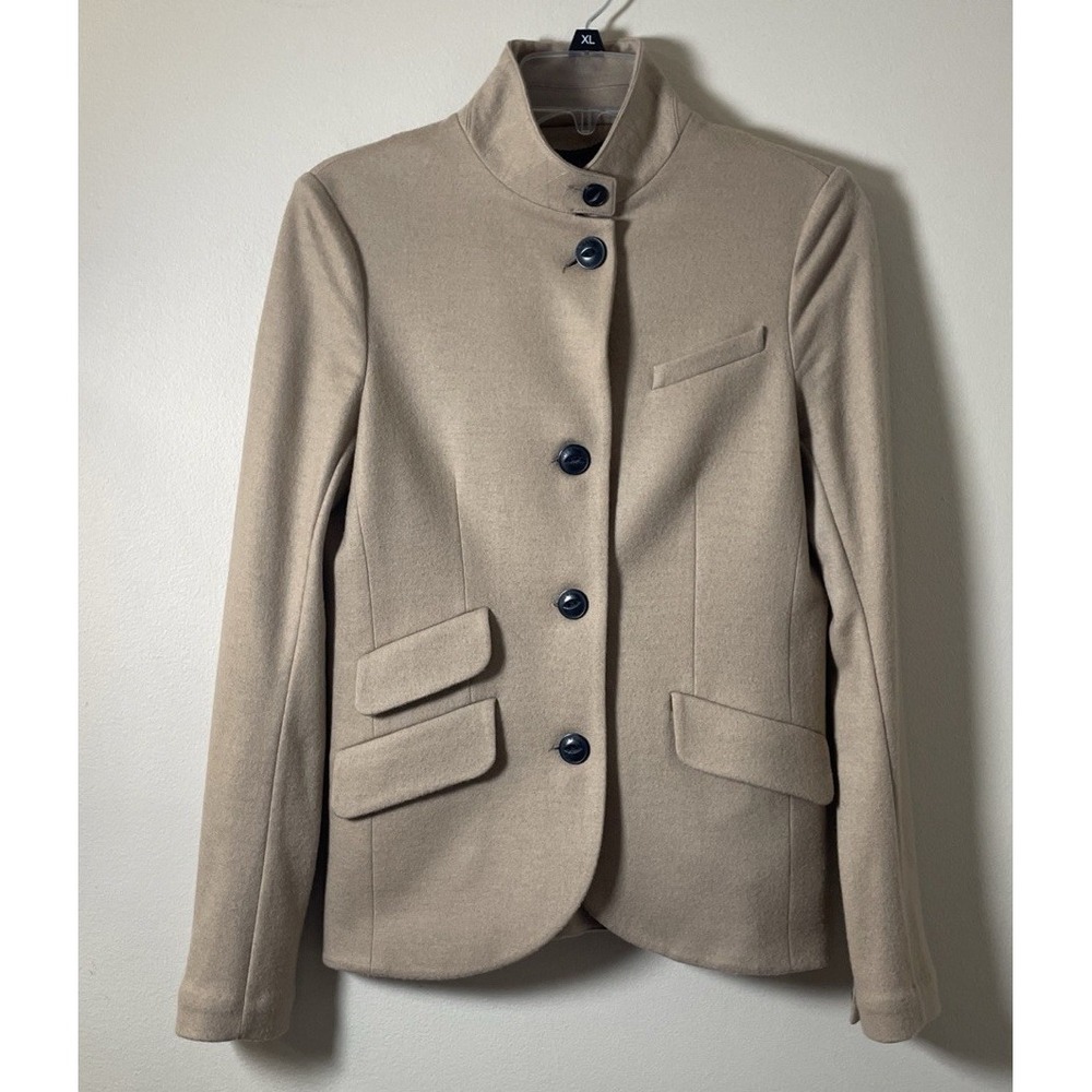 Rag & Bone Slade Jacket New York Camel Tan Wool Mock Neck Button Front Blazer 4
